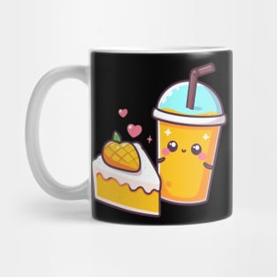 Cute Kawaii Illustration of a Mango Milkshake and a Mango Cake | Kawaii Food Mug